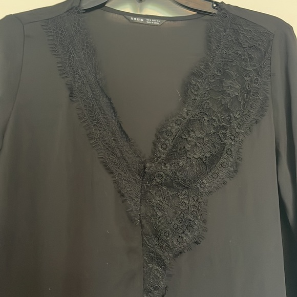 Shein V-Neck Sheer Blouse - Picture 2 of 3
